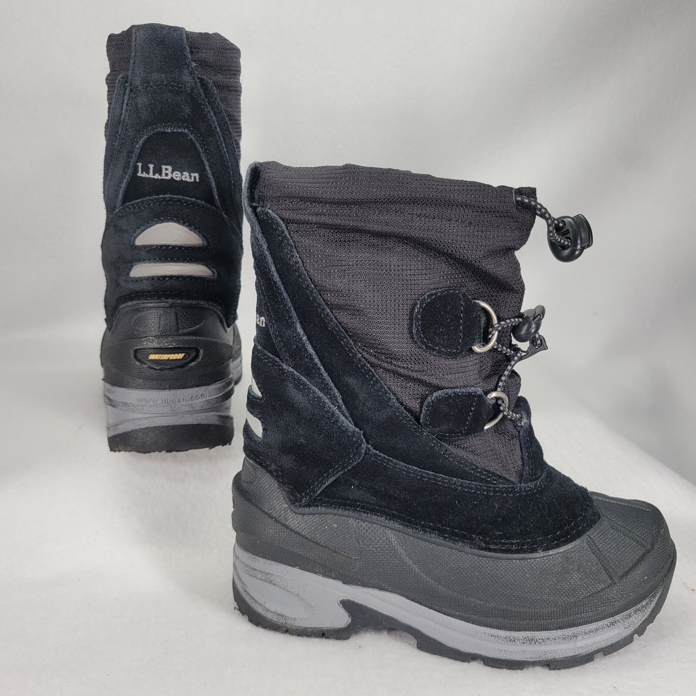 LL BEAN Boots Kids 11 Insulated Snow Boots Waterproof Black Suede Ski Snow Shoe